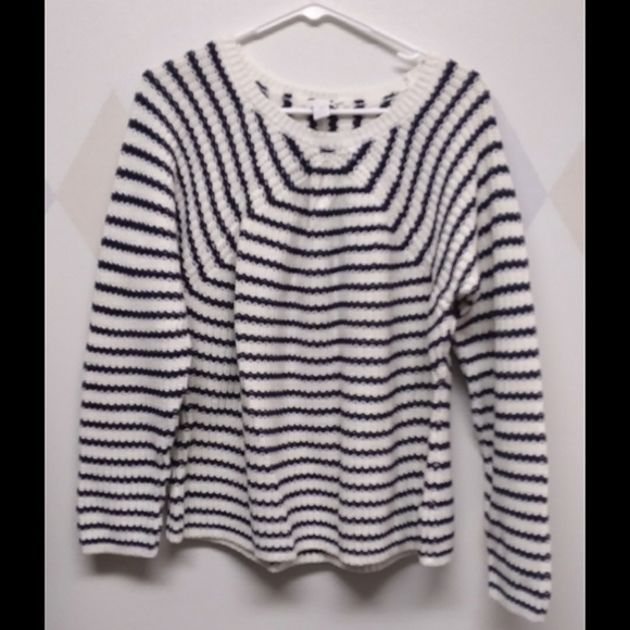 Chicos navy blue white striped chunky knit sweater - Picture 1 of 9